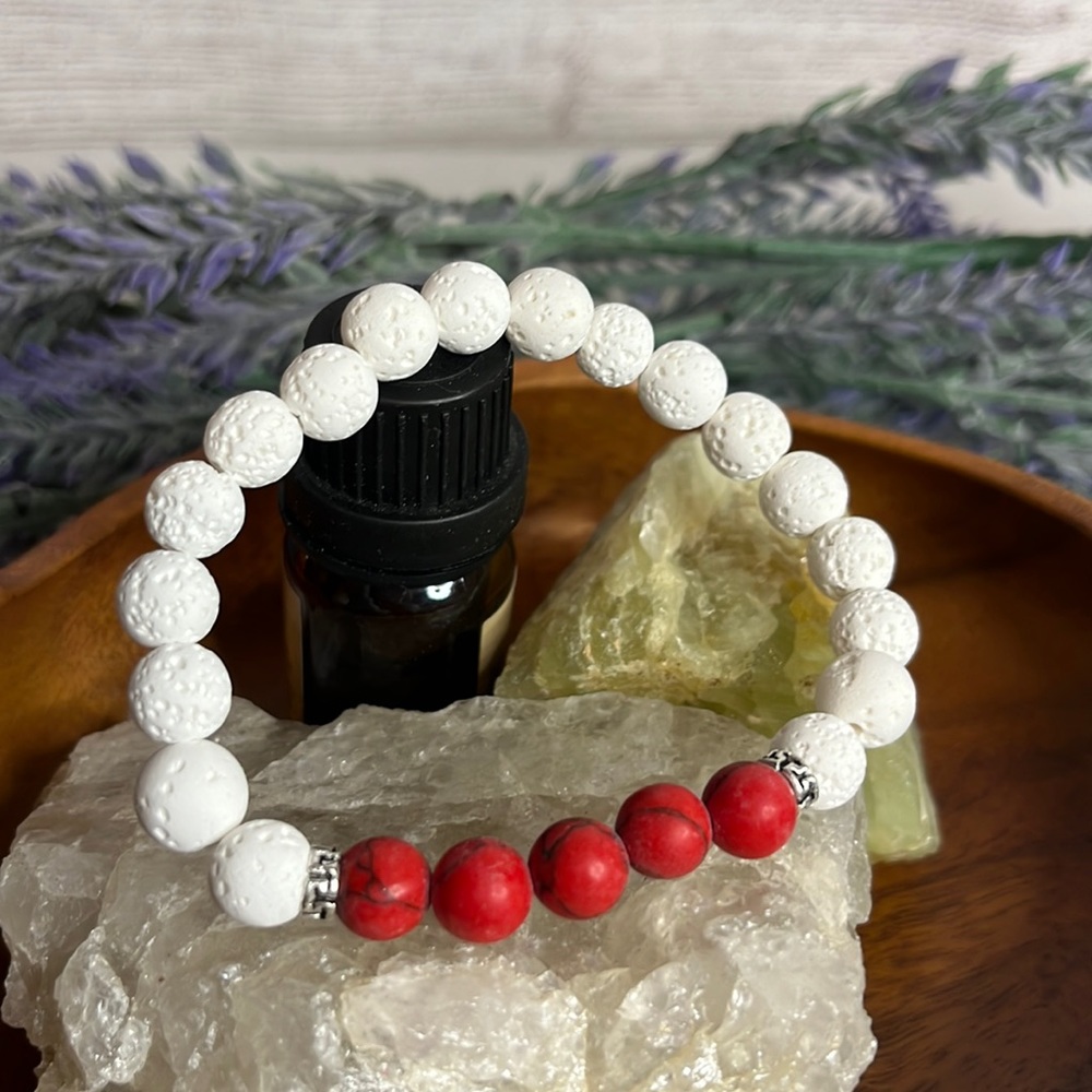 NEW Chakra Red Agate Essential Oil Diffuser Bracelet White Natural Lava stone